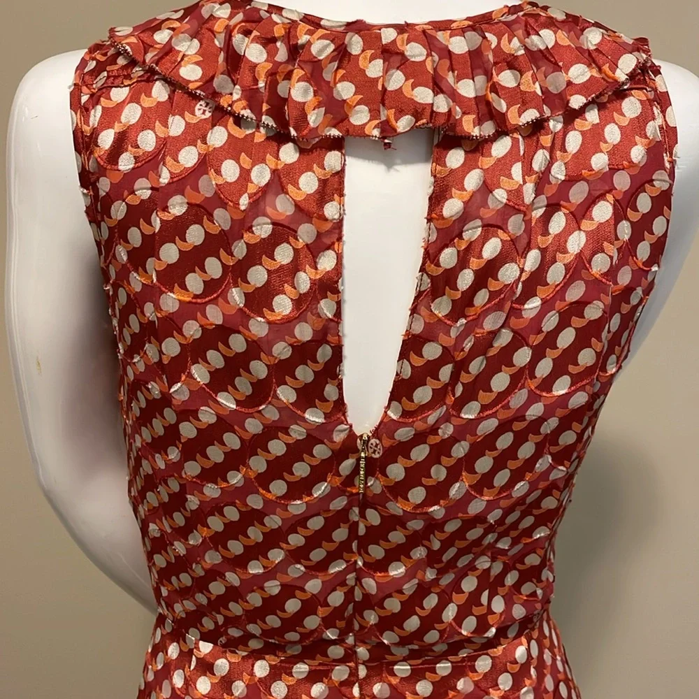 Tory Burch Janetta Silk Polka Dot Ruffle Dress 4 Asymmetric High Low Hem Keyhole